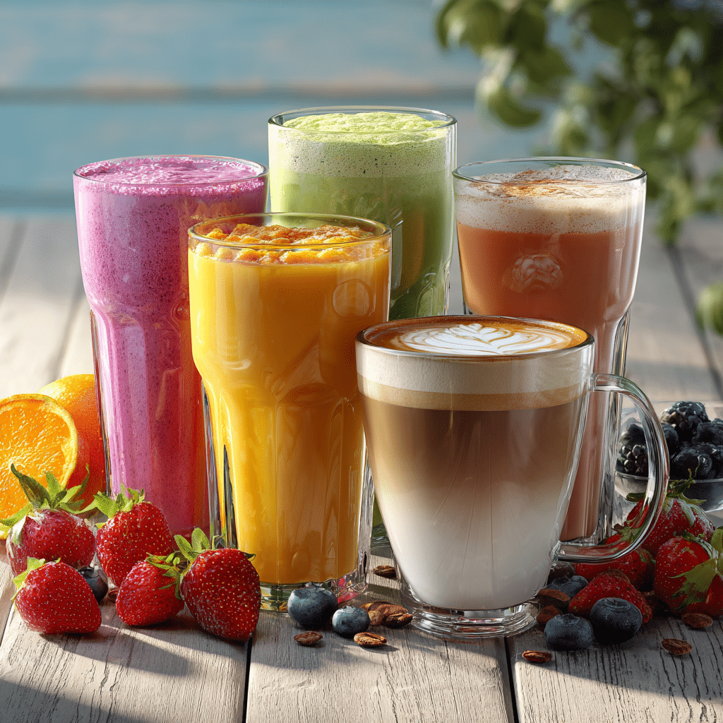 Detox smoothies with orange juice and coffee