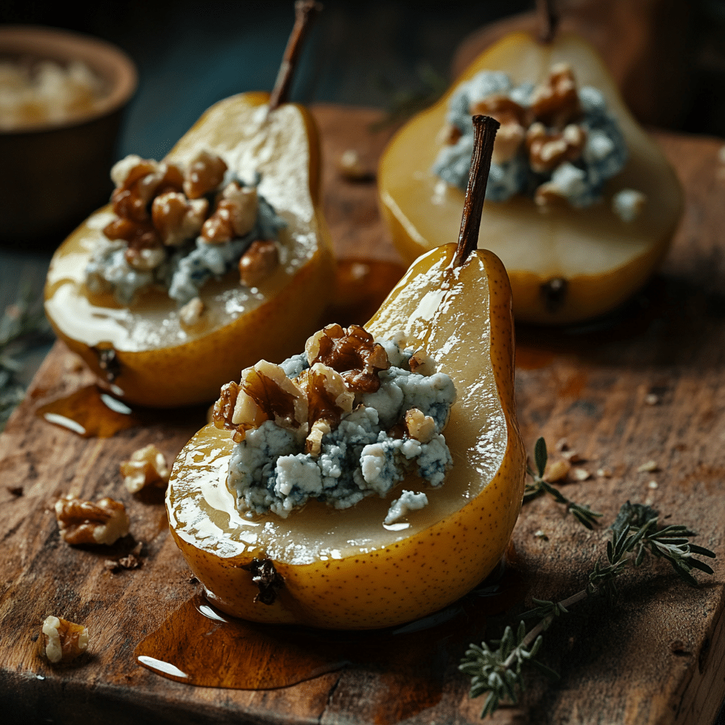 Blue Cheese Stuffed Pears with Honey and Walnuts