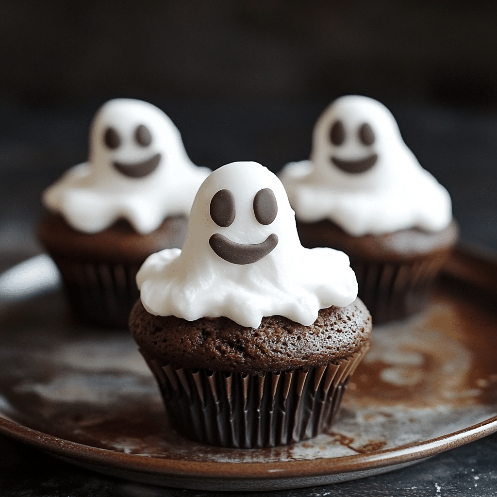 Chocolate Ghost Cupcakes with Marshmallow Frosting