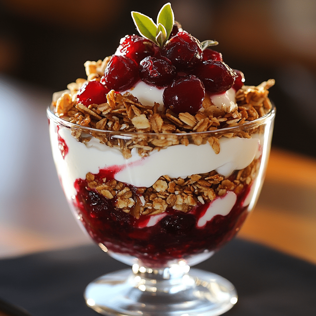 Cranberry Sauce Parfait with Yogurt and Granola