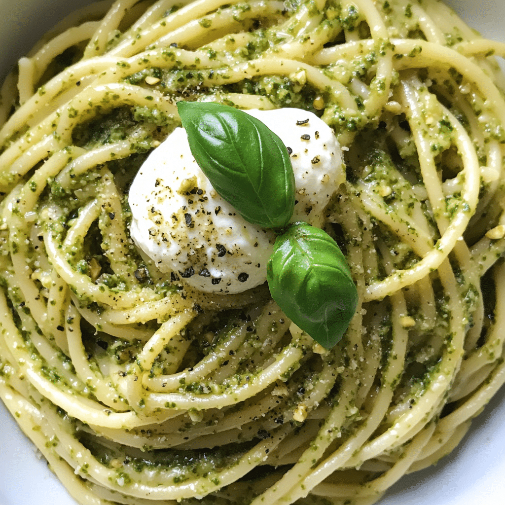 Creamy Pistachio Pesto Pasta with Burrata Cheese