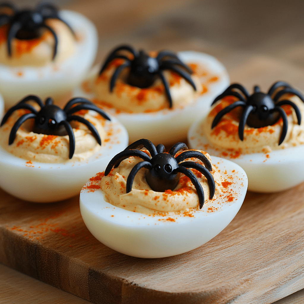 Deviled Eggs with Olive Spiders