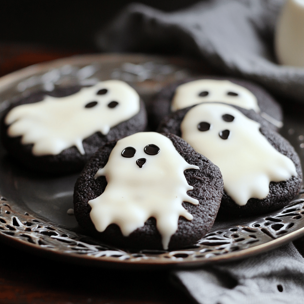 Ghost Cookies with White Chocolate and Black Cocoa