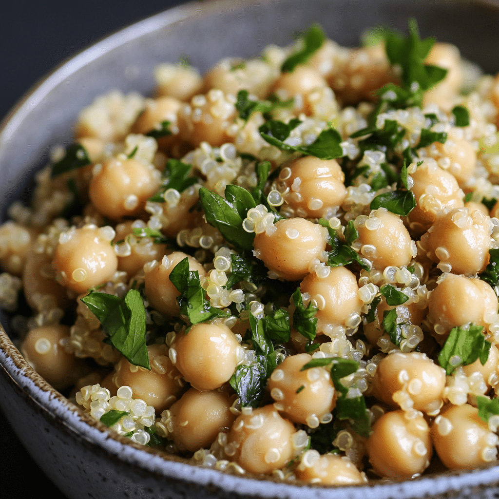 Herbed Quinoa Chickpea Salad with Lemon Tahini Dressing