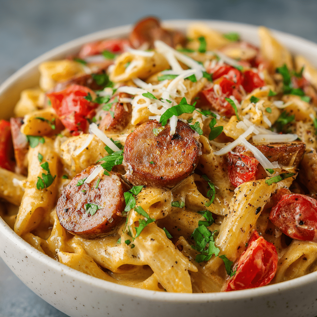 One Pot Creamy Cajun Sausage Pasta