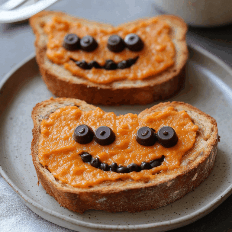 Pumpkin Toast with Chocolate Chip Faces
