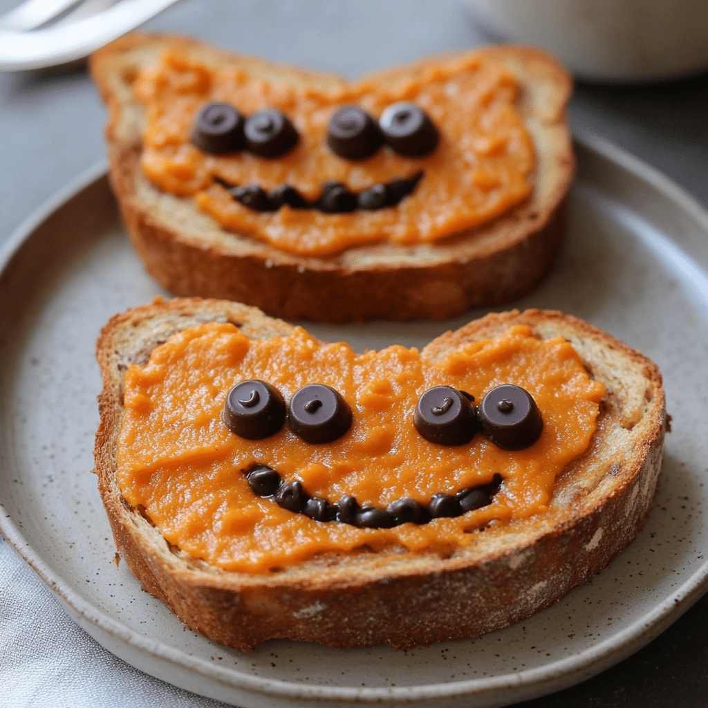 Pumpkin Toast with Chocolate Chip Faces