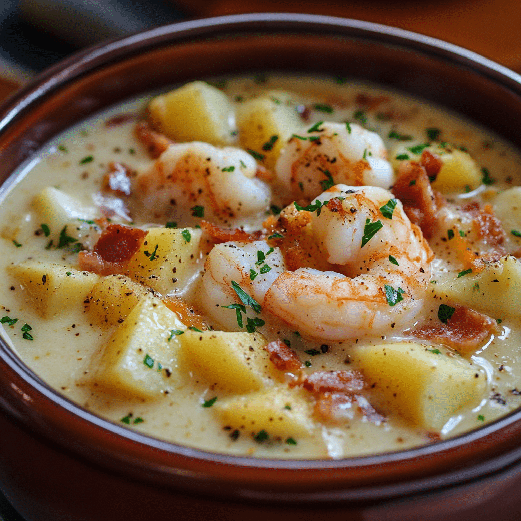 Seafood Chowder with Creamy Potatoes and Smoked Turkey Bacon
