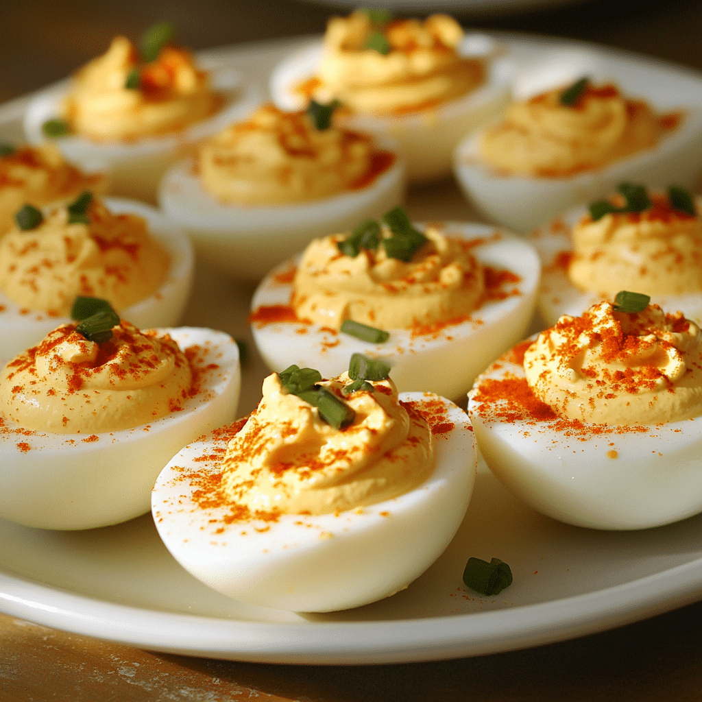 Spicy Deviled Eggs with Mustard Filling