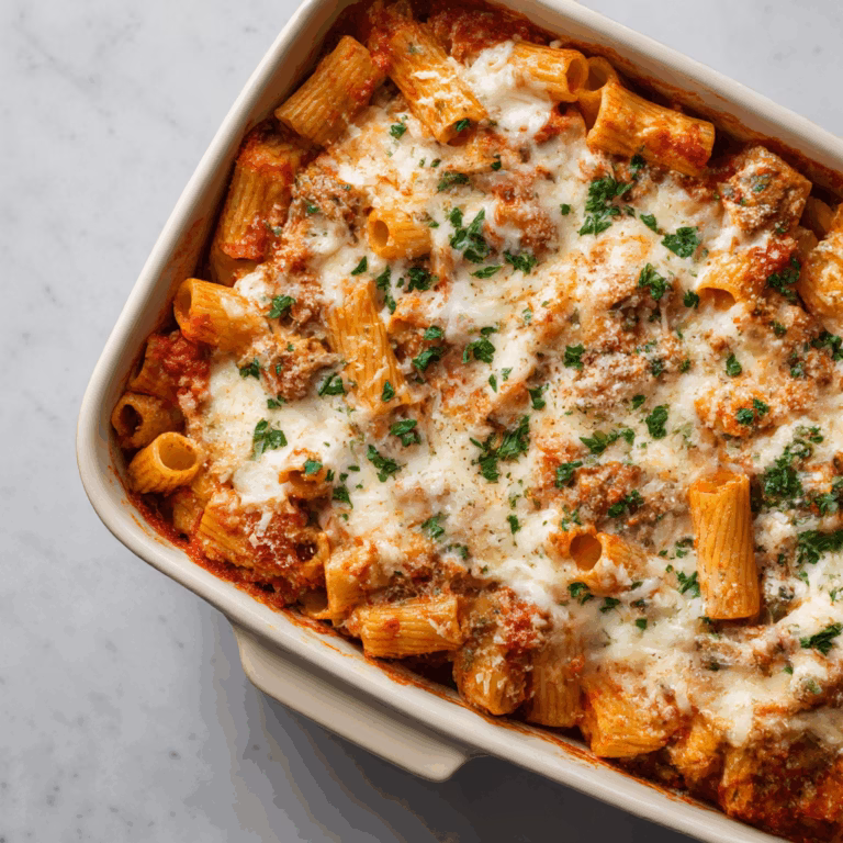 Baked Rigatoni with Turkey Sausage and Mozzarella