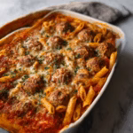 No-Boil Baked Penne with Turkey Meatballs