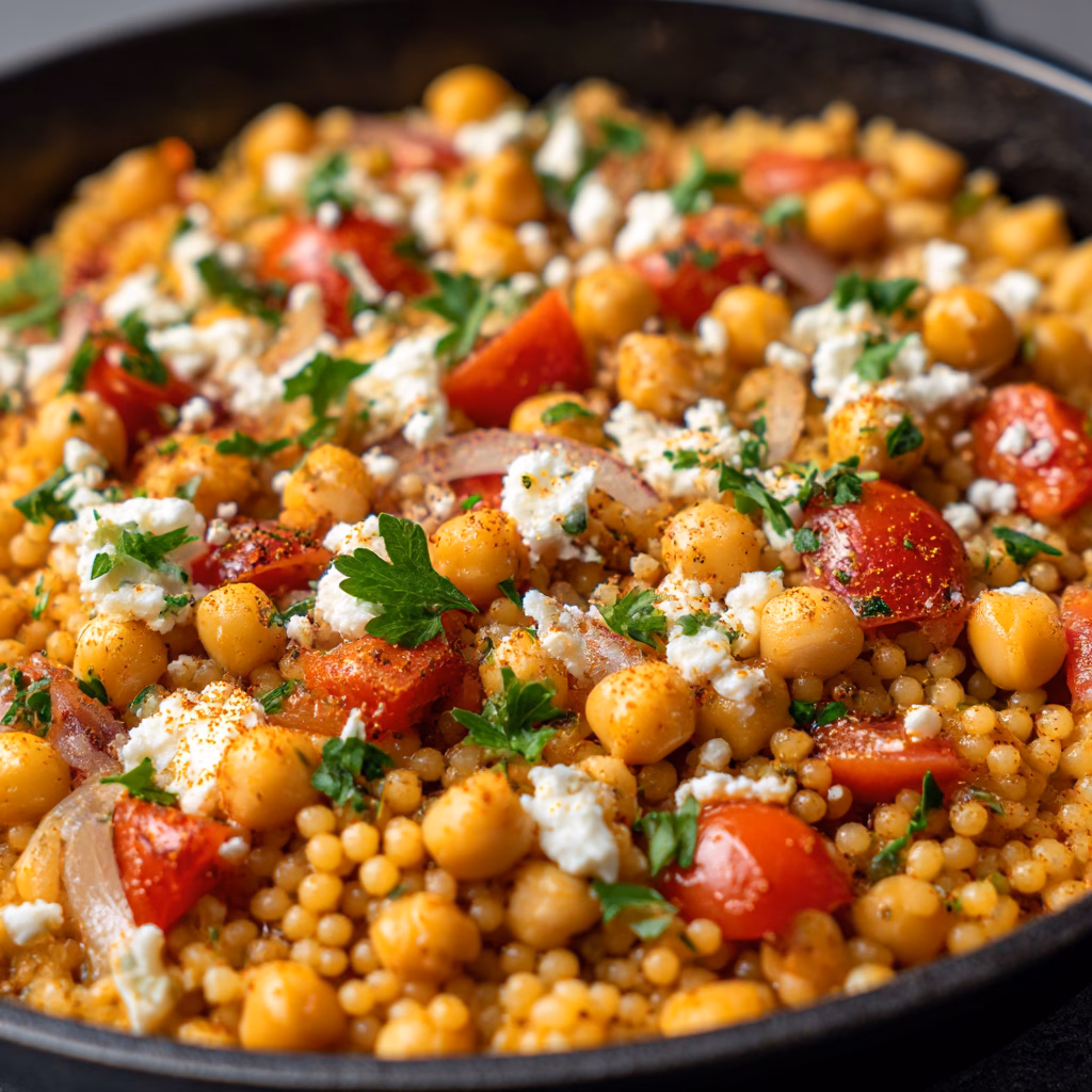 Pearl Couscous Skillet with Chickpeas and Feta